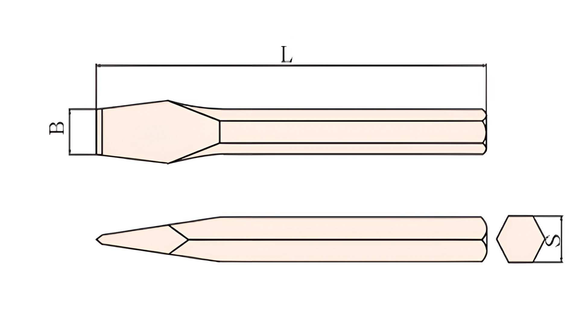 Зубило плоское 6-гранное 200х16 искробезопасный сплав BeCu 232-1004, HORTZ