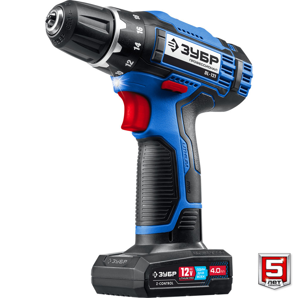 Дрель-шуруповерт 12 В 40 Н·м 2 АКБ тип Т7 4 А·ч сумка Профессионал ЗУБР DL-121-42