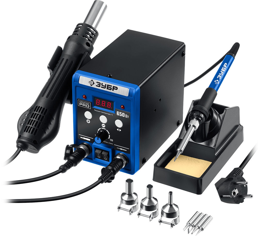 Паяльная станция ремонтная 2-в-1, 650 Вт, 100-500°C Профессионал ЗУБР ПСР-650 55427