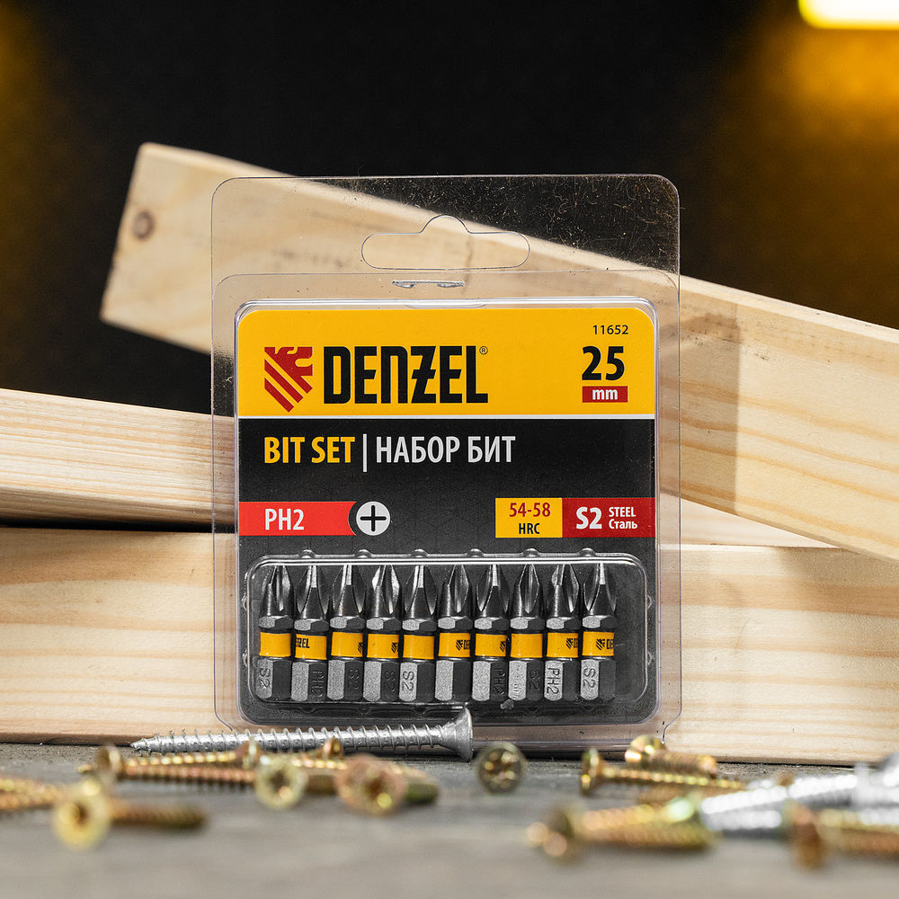 Бита PH2х25, сталь S2, шестигранный профиль, 10 шт. Е 6,3 Denzel (11652)