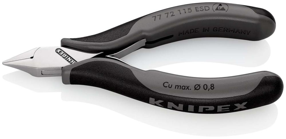 Бокорезы для электроники ESD, острая маленькая головка, 115 мм, 2-комп антистатические ручки (KN-7772115ESD)