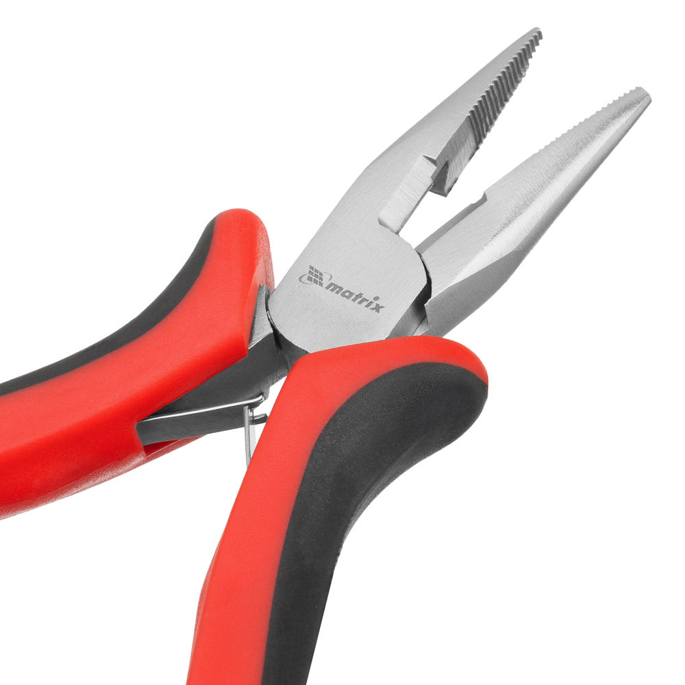 Длинногубцы прямые Mini, 130 мм, никелированные, авторазжим, двухкомпонентные рукоятки Matrix (17810)