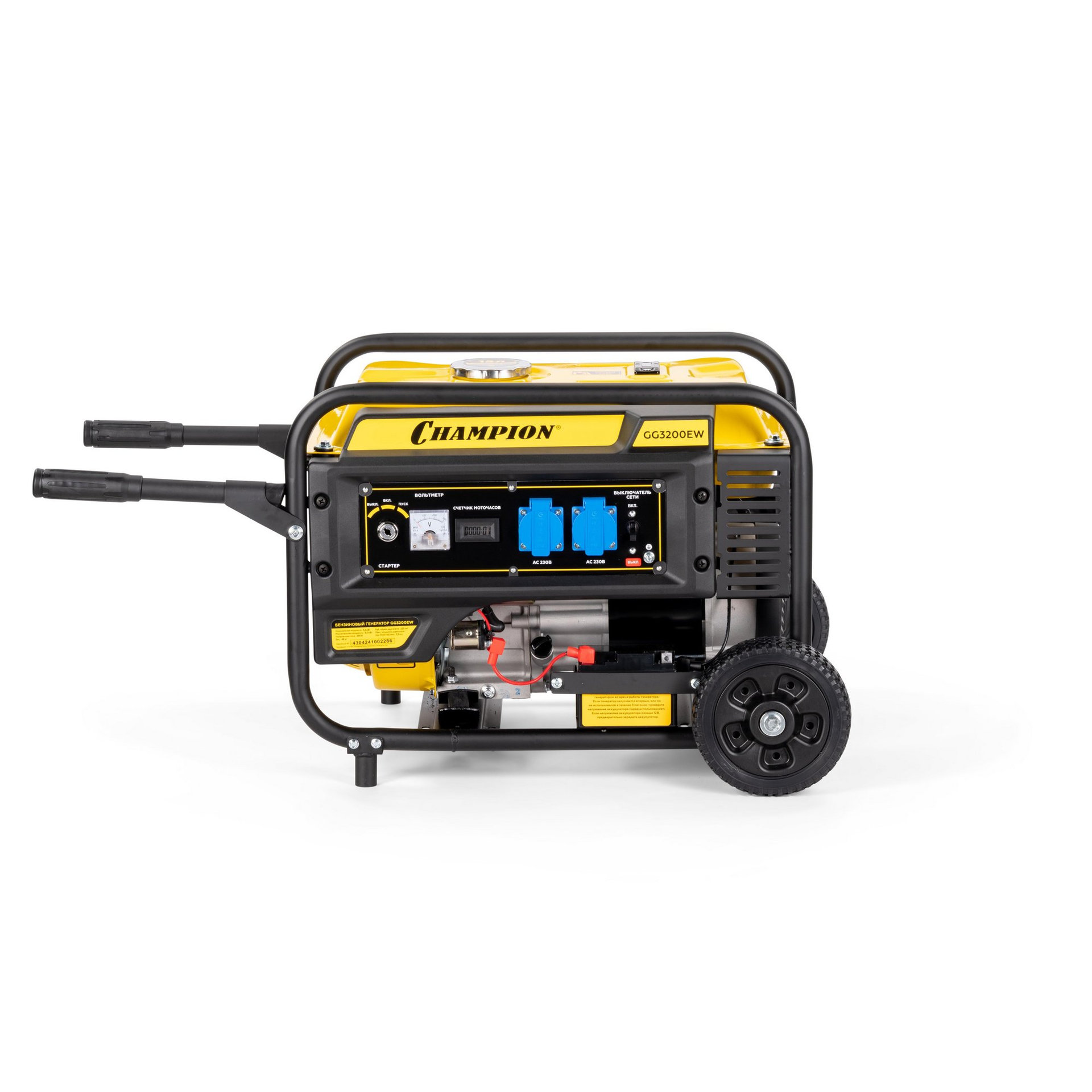 Генератор CHAMPION GG3200EW (3,2/3,5кВт 7,5лс 15л 48кг эл.старт колеса, счетчик) (GG3200EW)