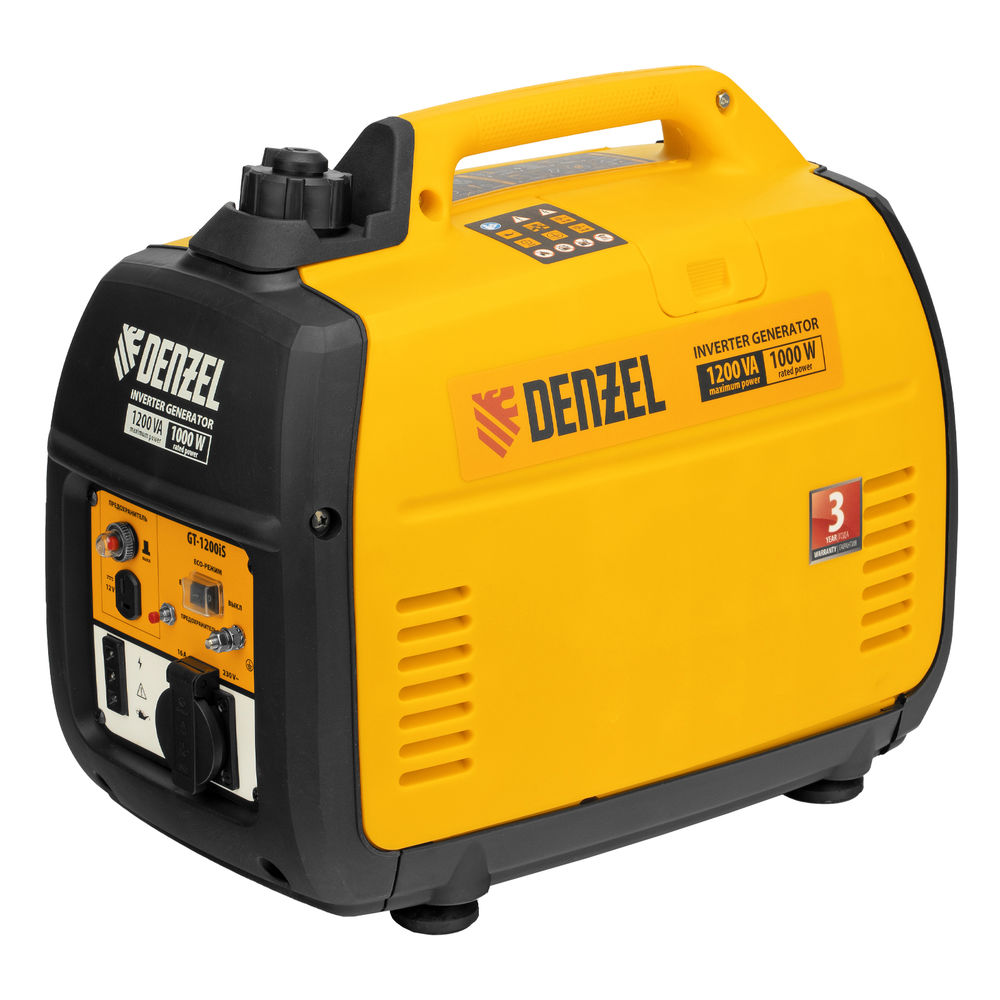 Генератор инверторный GT-1200iS, 1.2 кВт, 230 В, бак 2.4 л, закрытый корпус, ручной старт Denzel (94701)