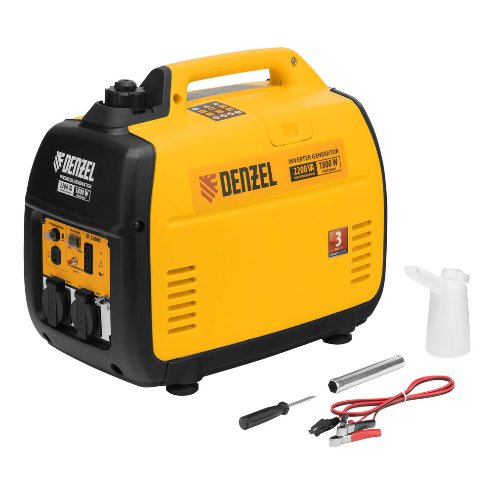 Генератор инверторный GT-2200iS, 2.2 кВт, 230 В, бак 4 л, закрытый корпус, ручной старт Denzel (94702)