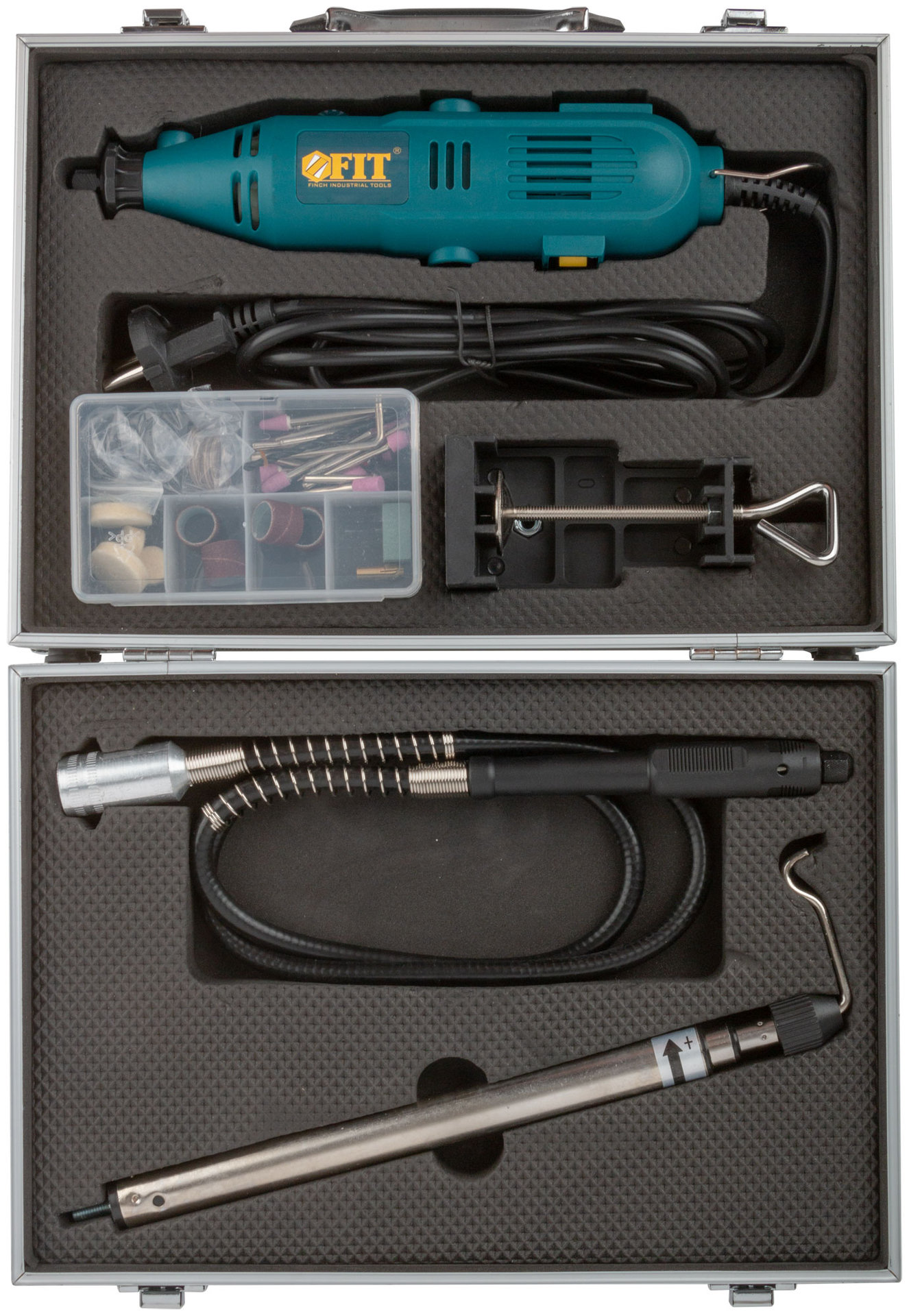 Гравировальная машина 135 Вт; 10000-32000 об/мин; 2,4/3,2 мм; БС щеток; набор насадок ; алюмин. кейс (80592)