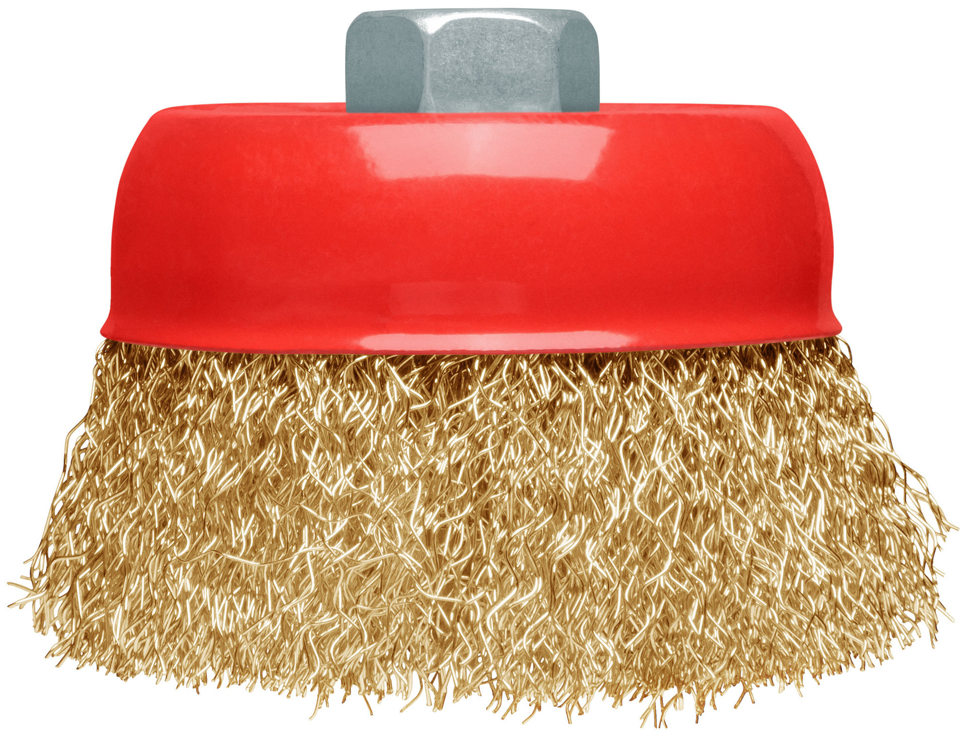 Корщетка-чашка, гайка М14, стальная латунированная волнистая проволока 75 мм, блистер (39092)