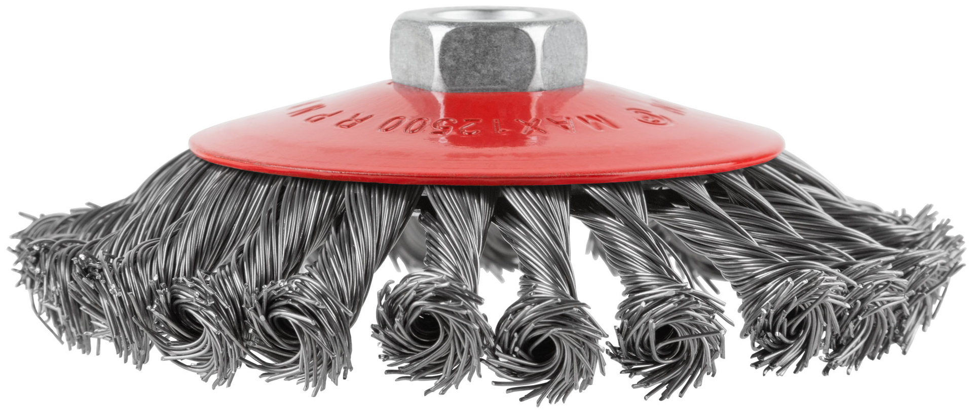 Корщетка-колесо с наклоном, гайка М14, стальная витая проволока 125 мм (39035)
