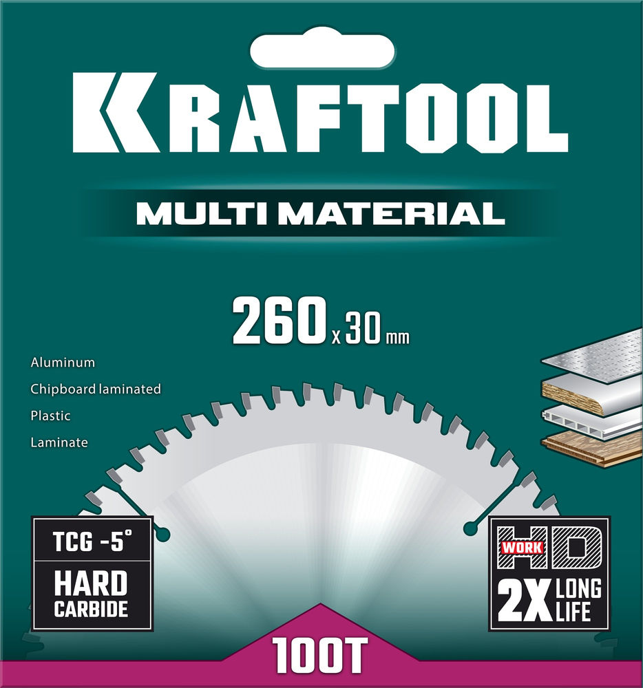 Пильный диск по алюминию Multi Material, 260 х 30 мм, 100Т KRAFTOOL 36953-260-30