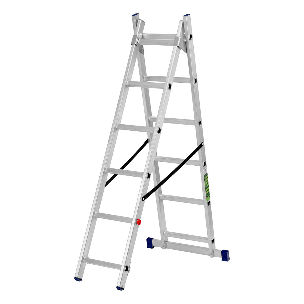 Лестница, 2 х 6 ступеней, алюминиевая, двухсекционная, Сибртех (97906)