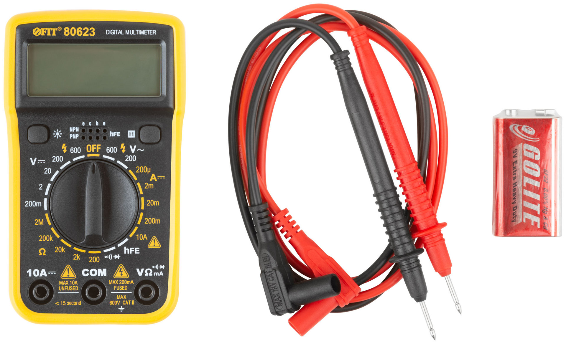 Мультиметр 0,1 мВ-600 В; 0,1 В-600 В; 1 мкА-10 А; 0,1 Ом-2 МОм; коробка (80623)