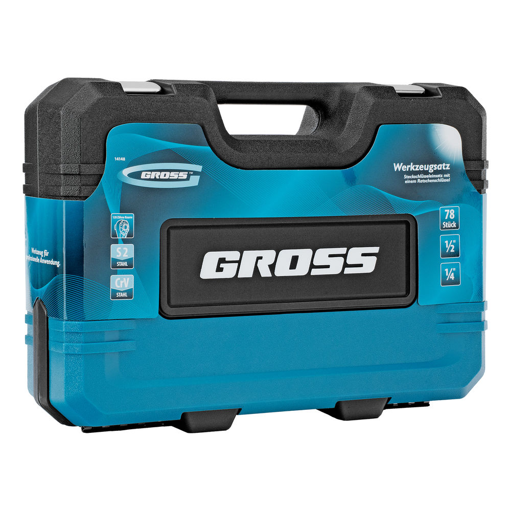 Набор инструментов, 1/4, 1/2, CrV, 120 зубьев, 78 предметов Gross