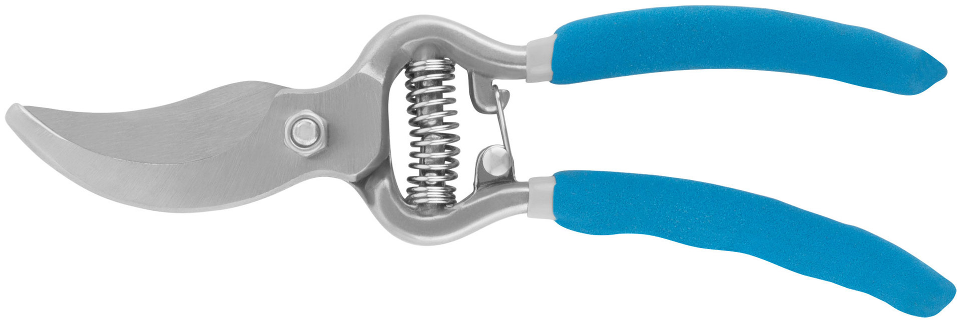Секатор, режущие кромки внахлест, усиленная пружина, цельнокованый, ПВХ изогнутые ручки 215 мм (77088)