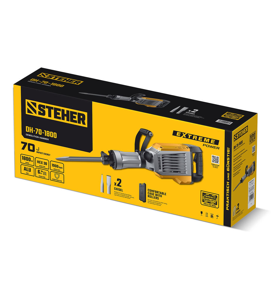 Молоток отбойный Бетонолом HEX-30 STEHER 70 Дж 1800 Вт DH-70-1800  
