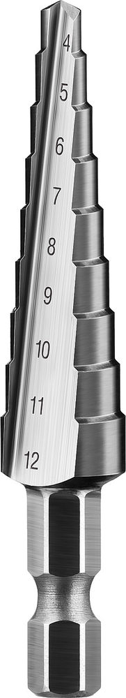 Сверло ступенчатое 4–12 мм, 9 ступеней, сталь Р6М5 ЗУБР Профессионал 29670-4-12-9_z01