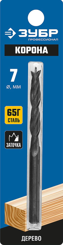 Сверло спиральное по дереву d 7?105/60 мм М-образная заточка Профессионал ЗУБР 29421-105-07