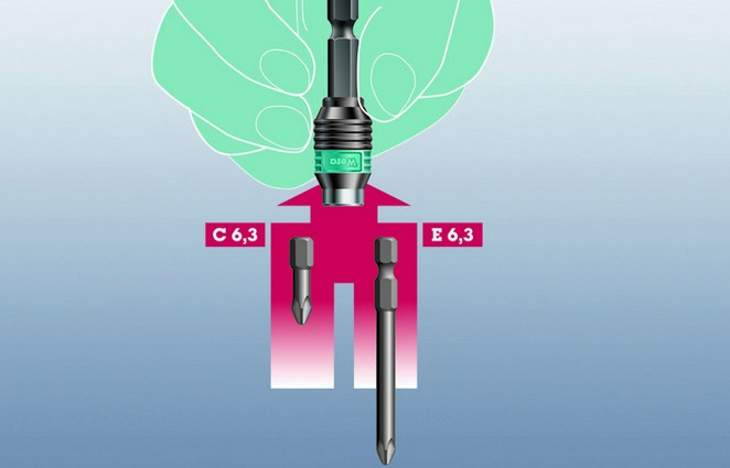 Битодержатель быстросъёмный 57 мм 1/4 E6.3 с магнитным кольцом Rapidaptor серия 887/4 RR Wera WE-052490