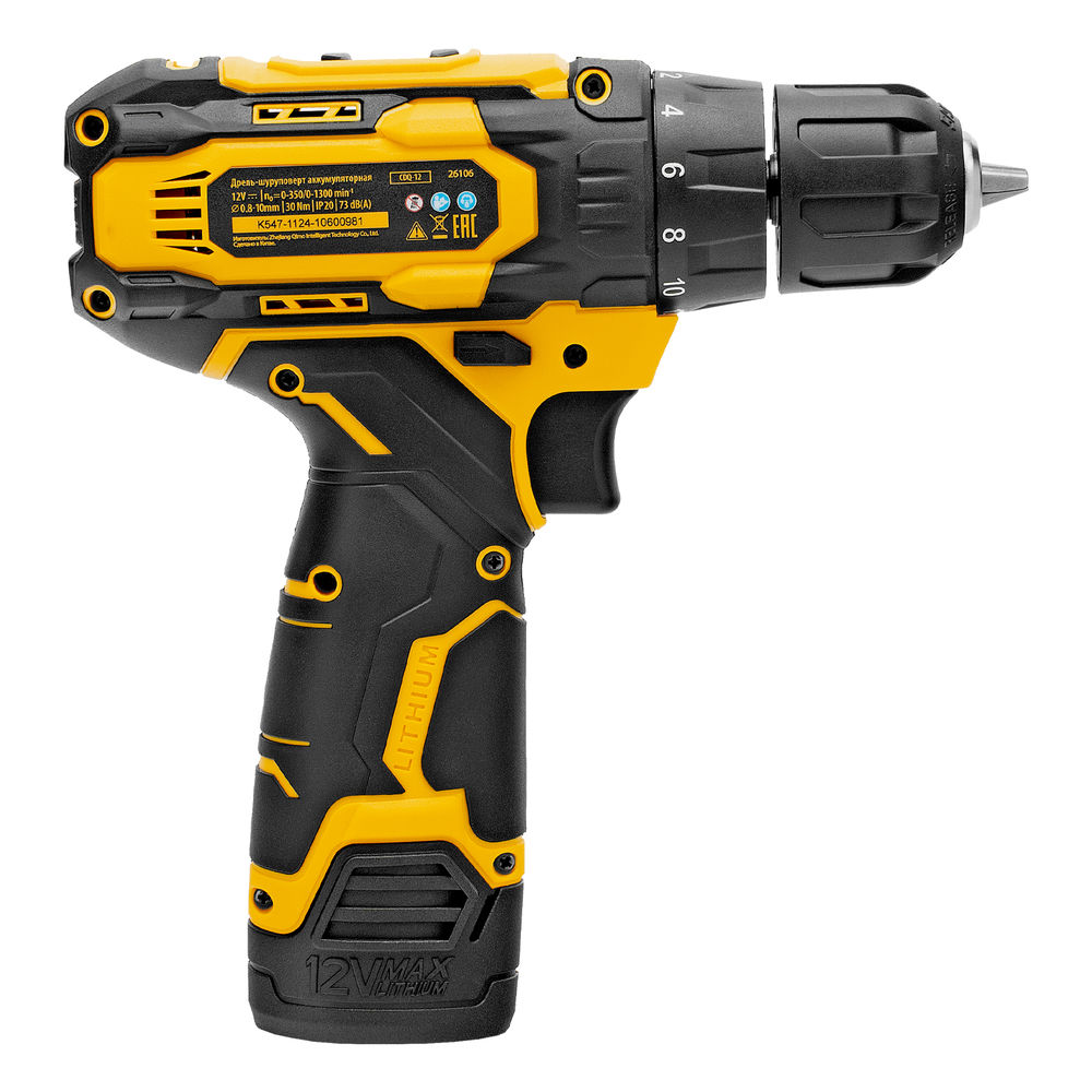 Дрель-шуруповерт аккумуляторная CDQ-12, Li-Ion, 12 В Denzel (26106)