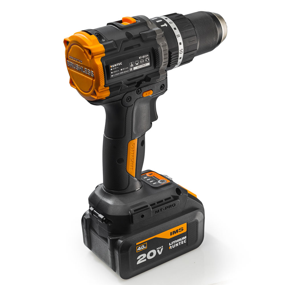 Дрель-шуруповерт ударная аккумуляторная RUNTEC PRO 13 мм, 20В, 2*4Ач, 100Нм, RUNTEC, RT-ID224