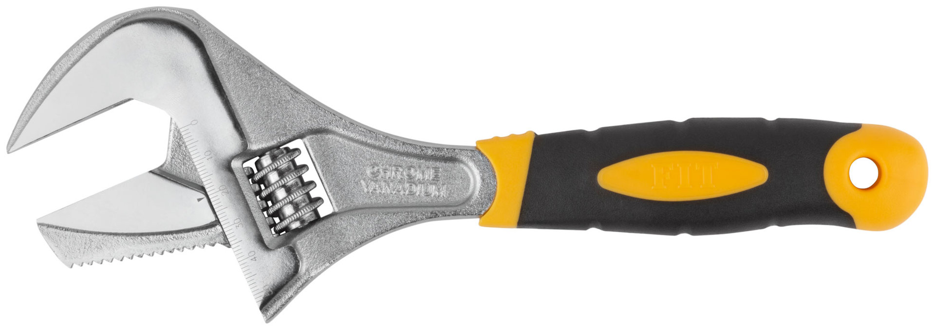 Ключ разводной Техно CrV, узкие + переставная губки, шкала, увеличен.захват, прорезин.ручка 250 мм ( 52 мм )