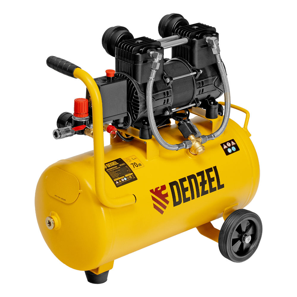 Компрессор безмасл. малошумный DLP-950/24, 950Вт,24 л, 2850 об/мин, 170 л/мин Denzel (58142)