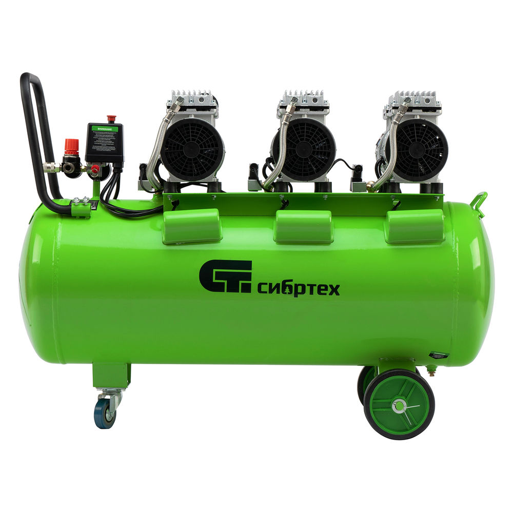 Компрессор безмаслянный малошумный МБ 2250/100, 2250 Вт, 100л, 400 л/мин Сибртех (58008)