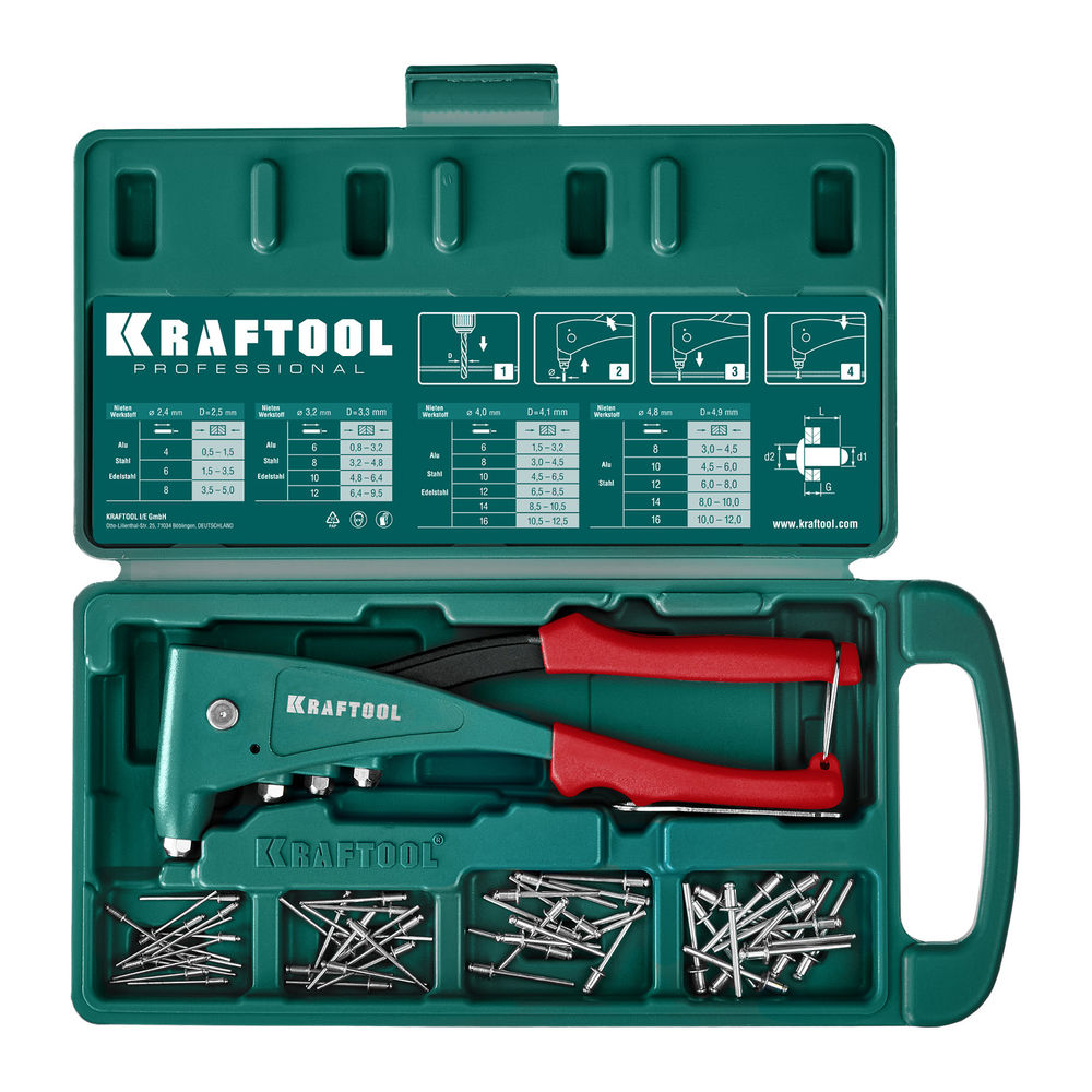 Литой заклепочник X-5F, 2.4–4.8 мм, удержание заклепки, в кейсе KRAFTOOL 31173-H6_z01