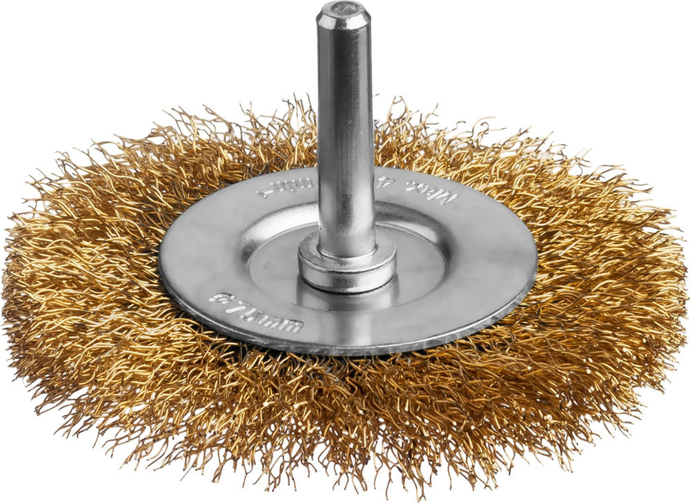 Щетка дисковая для дрели 75 мм, витая стальная латунированная проволока 0.3 мм MIRAX 35145-075