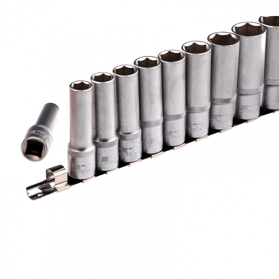 Набор удлиненных торцевых головок 1/2, шестигранные, CrV, 10 шт, 10-22 мм Stels