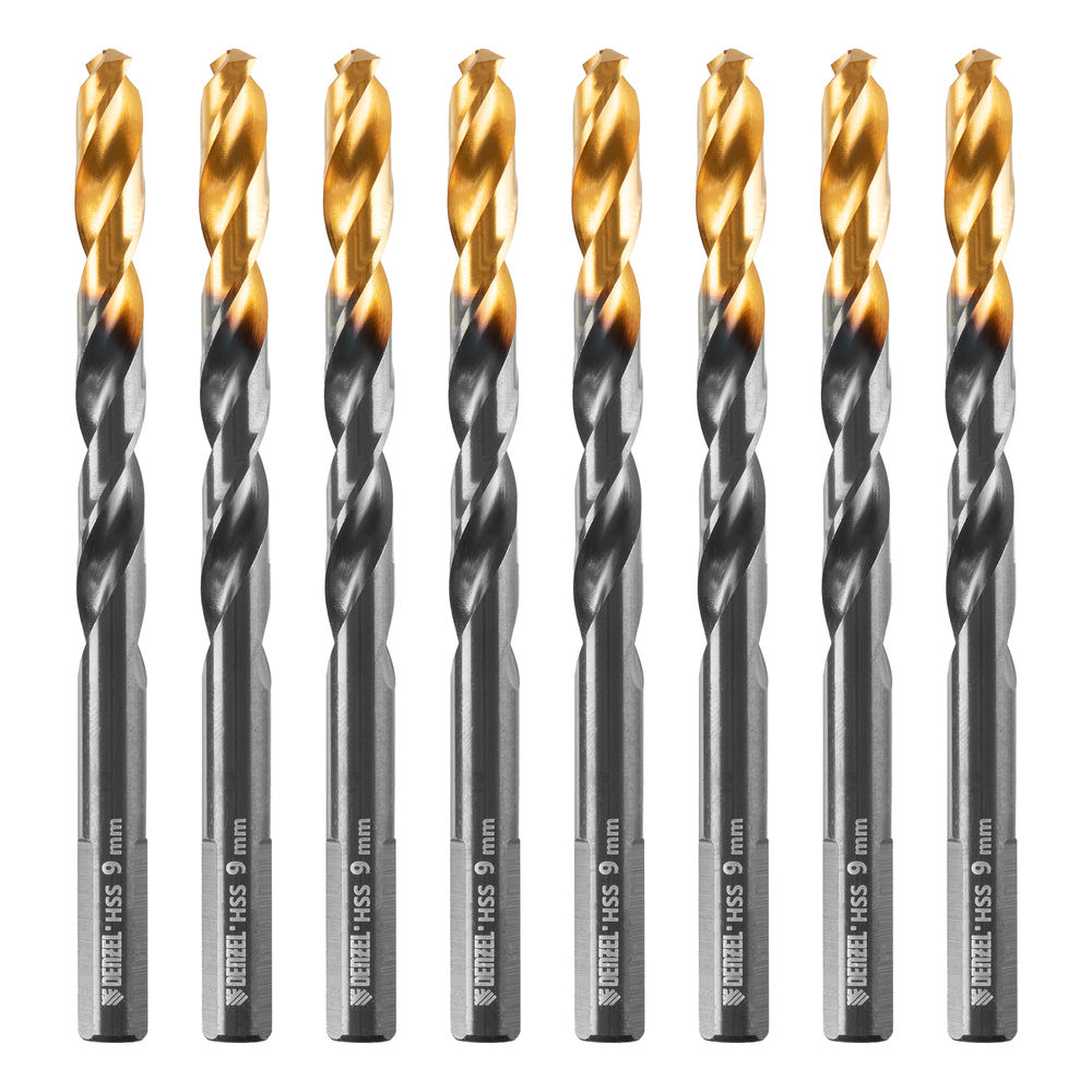 Сверло по металлу, 9 мм, HSS-Tin, Golden Tip, 8 шт. Denzel (717221)