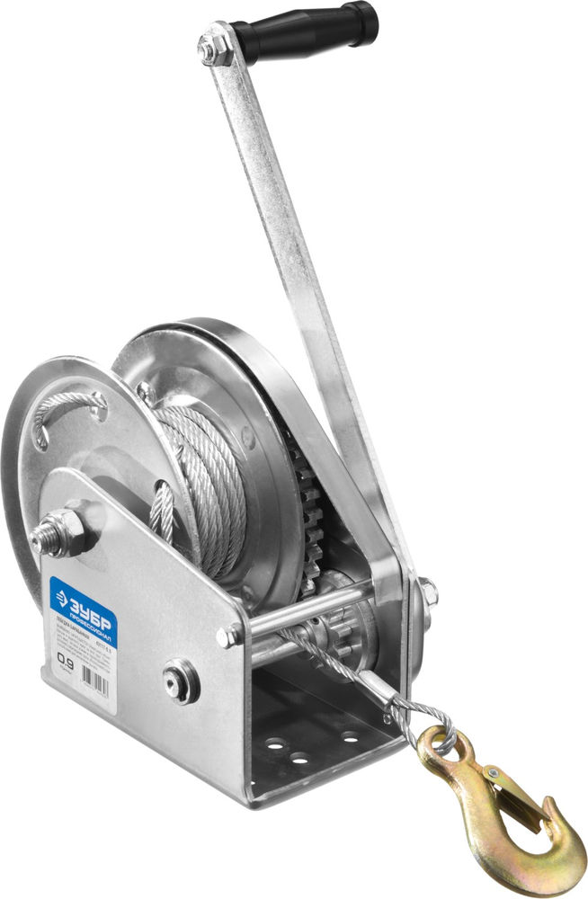 Лебёдка ручная барабанная подъёмная тросовая 0.9 т, 8 м ЗУБР Профессионал 43117-0.9