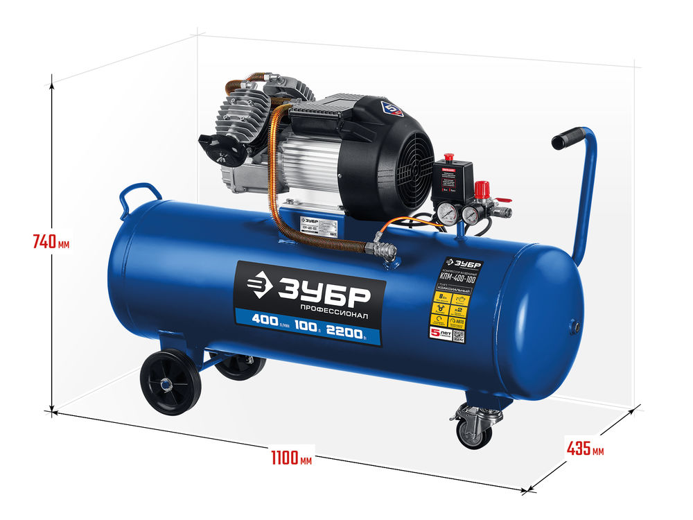 Компрессор масляный 400 л/мин, 100 л, 2200 Вт ЗУБР Профессионал КПМ-400-100