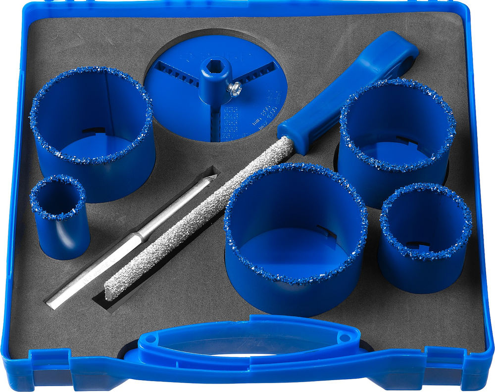 Набор кольцевых коронок 8 шт, d 33, 53, 67, 73, 83 мм, карбид-вольфрамовое нанесение ЗУБР Профессионал 33350-H8_z01