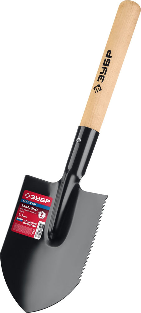 Лопата туристическая МАСТЕР, 210 х 154 х 550 мм, полотно 1.5 мм, закалено, деревянный черенок высший сорт ЗУБР 39571
