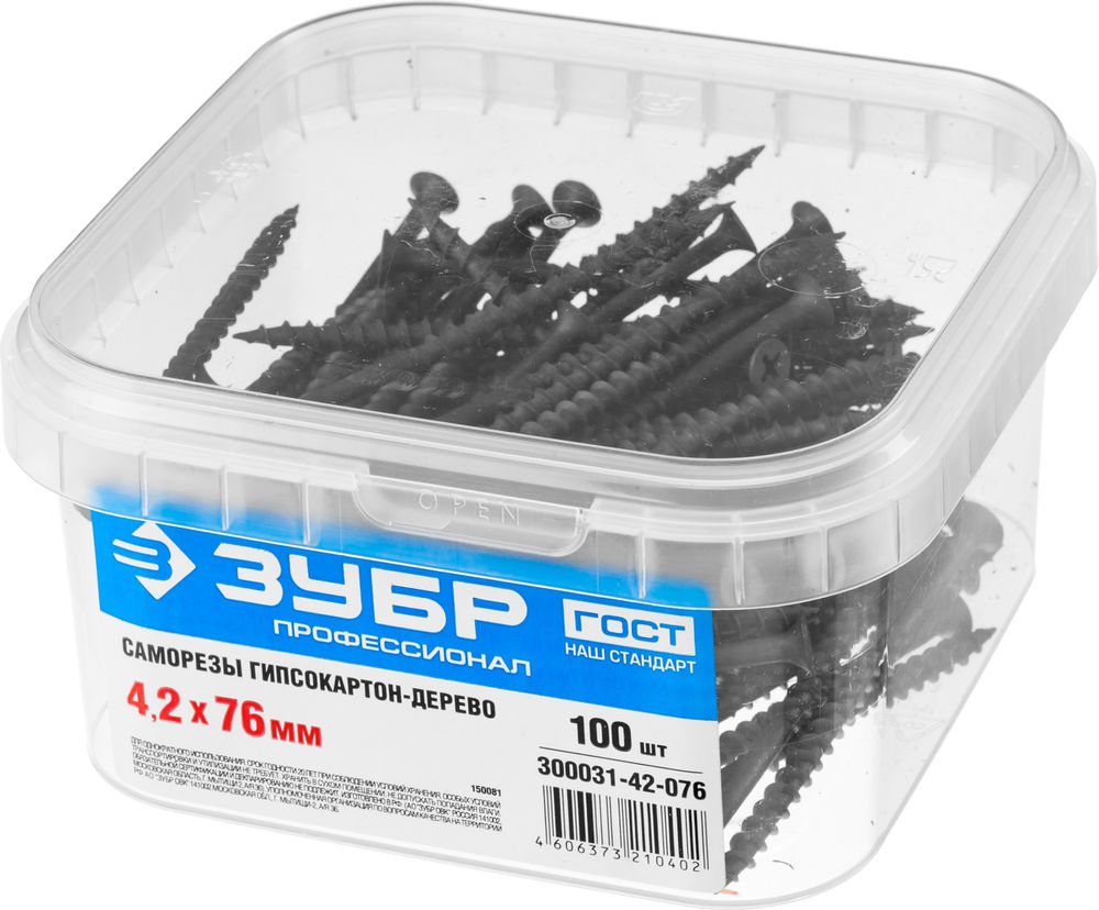 Саморез гипсокартон-дерево фосфатированный 76 х 4.2 мм, 100 шт Профессионал СГД ЗУБР 300031-42-076