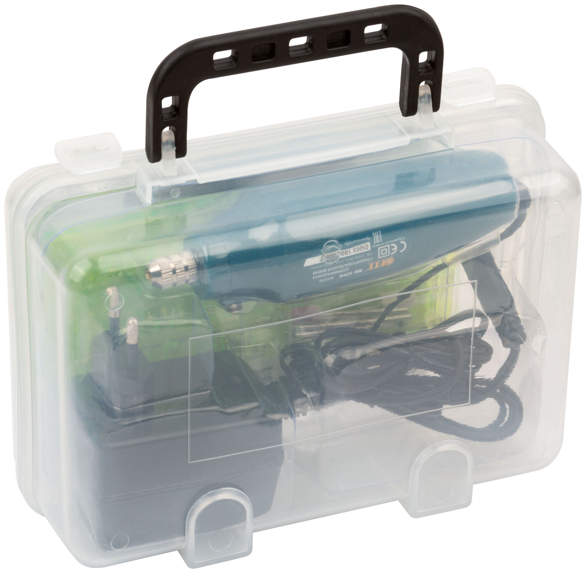 Гравировальная машина мини 12 В; 12000 об/мин; 3,2 мм; адаптер; набор насадок; пластик. кейс (80530)