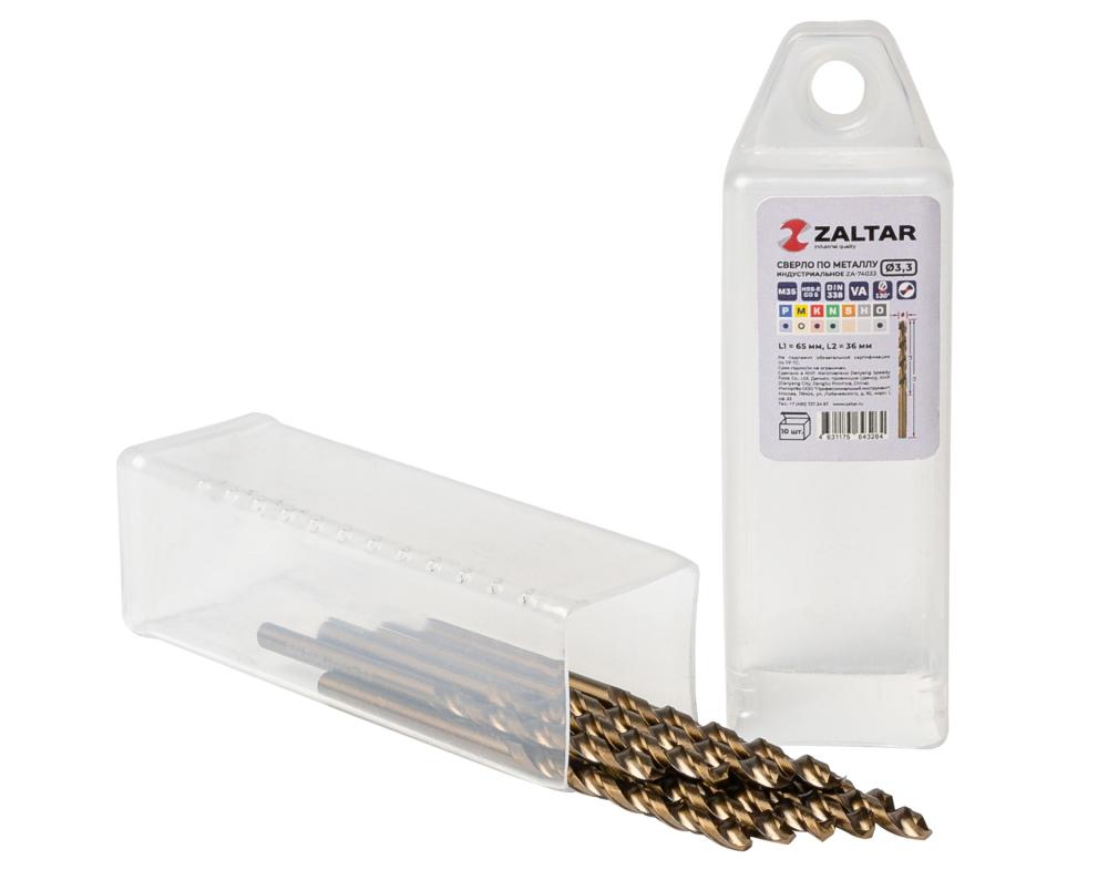 Комплект свёрл по металлу индустриальных, 10 шт, DIN 338, HSS-E Co5, Тип VA, 5xD, O3.30 мм (ZA-74033-S10)