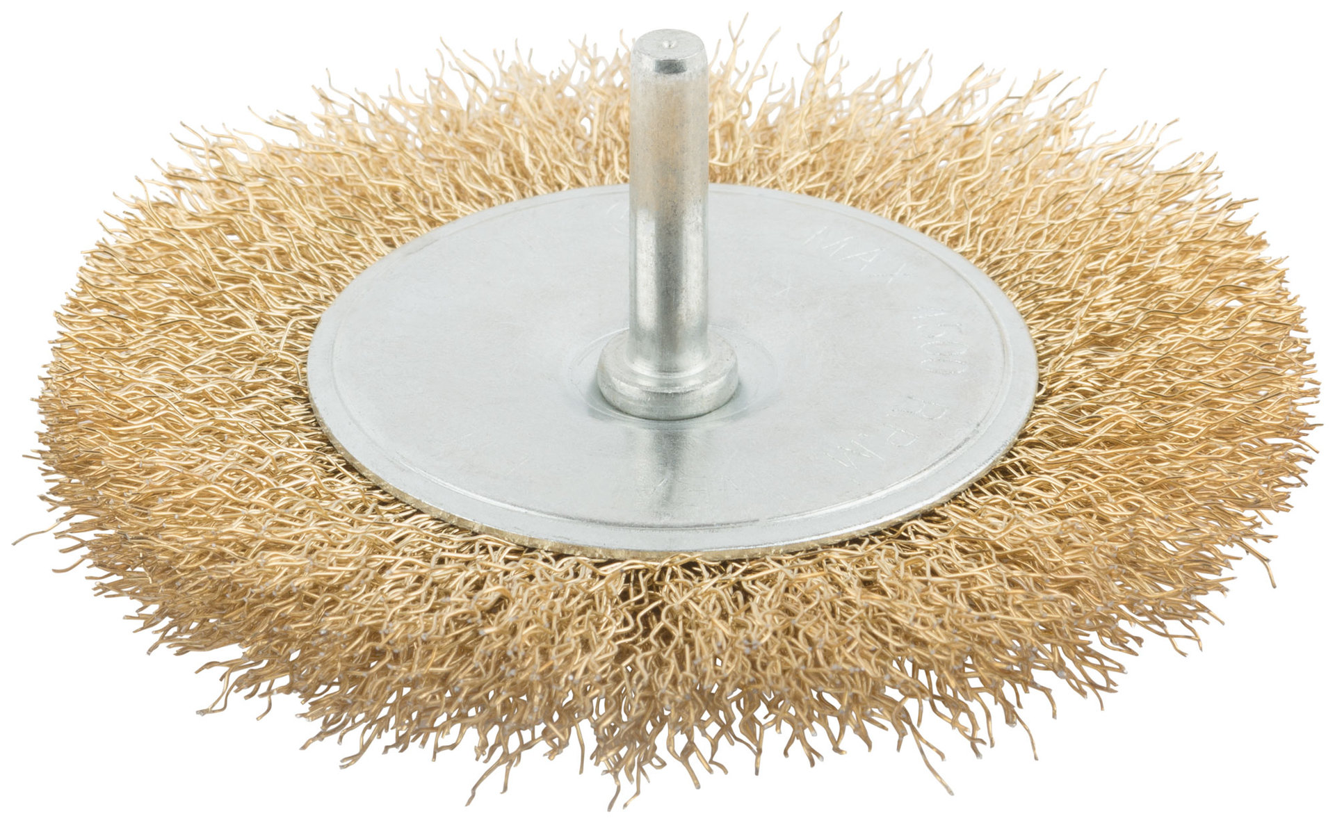 Корщетка, тип колесо, со штифтом, стальная латунированная волнистая проволока 100 мм (38485М)