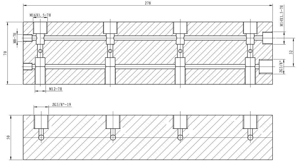 Кран гидравлический распределительный; 700 бар; 4 потребителя; 3/8-внут, ТЕХРИМ, КГР7-4