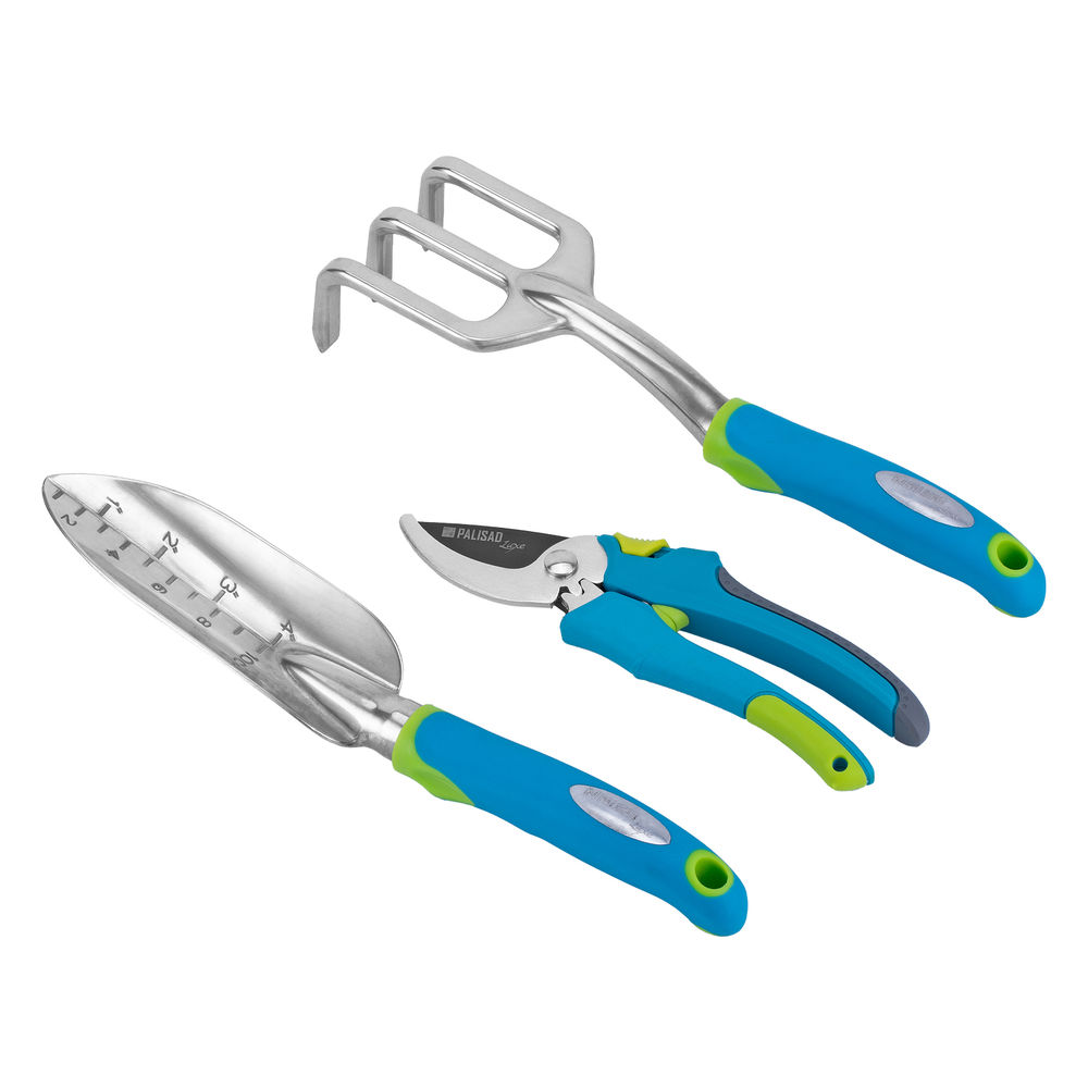 Набор садового инструмента с секатором, алюминиевый цельнолитой, 3 предмета, LUXE Palisad (629018)