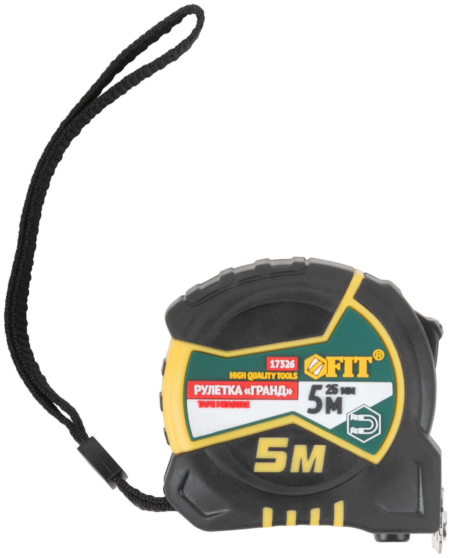 Рулетка Гранд, калибр.лента, нейлон.покр., магн.крючок, двойной стопор, прорезин.корпус 5 м х 25 мм