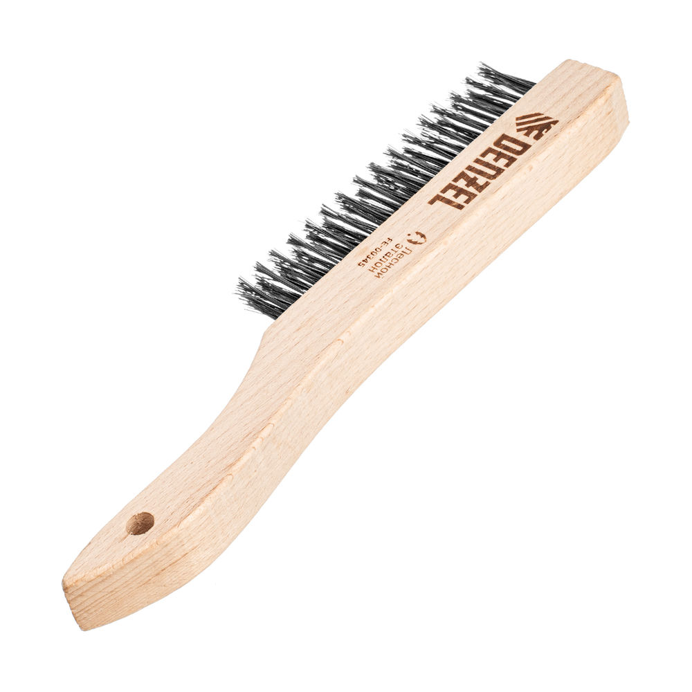 Щетка зачистная 3-х рядная, прямая проволока из нержавеющей стали с деревянной ручкой, EFP// Denzel (74843)