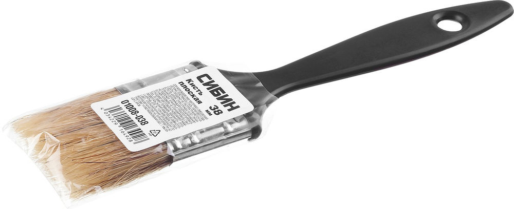 Кисть плоская 38 мм 1.5 светлая смешанная щетина пластиковая ручка все виды ЛКМ СИБИН 01008-038