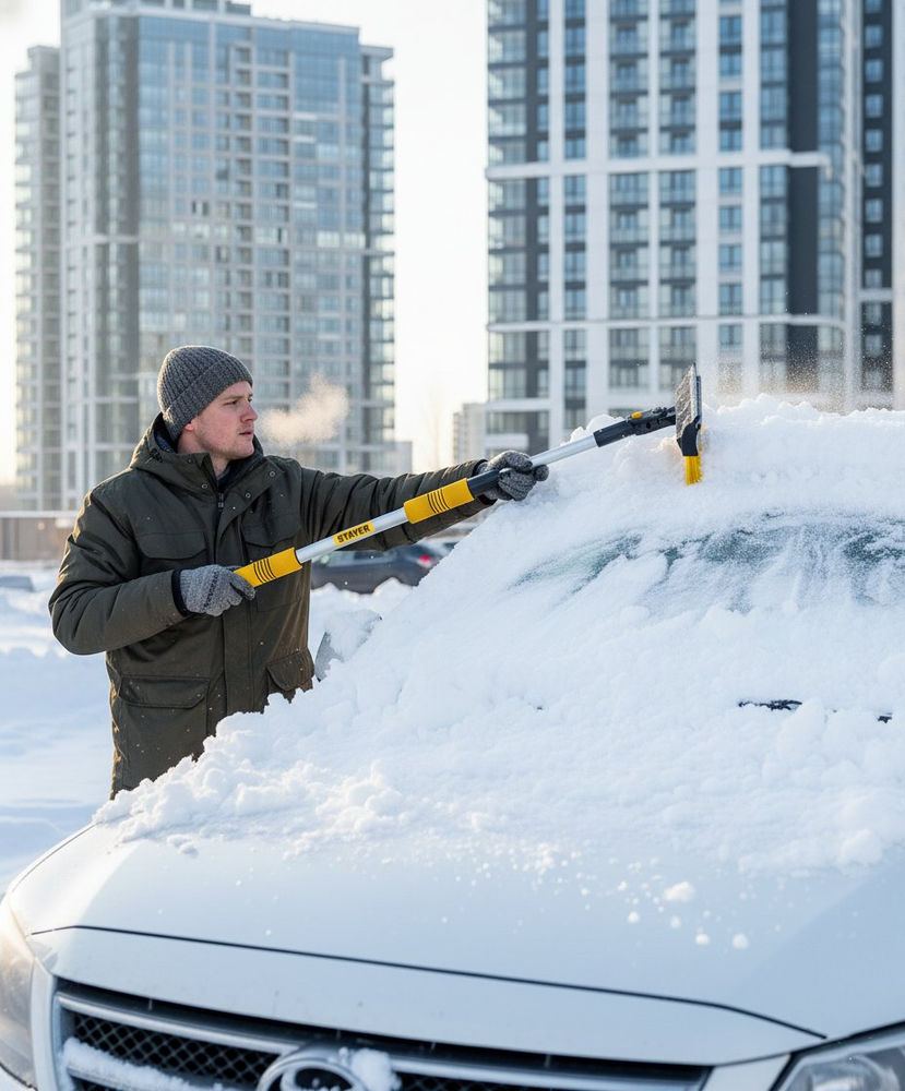Щётка телескопическая с поворотной головой и водосгоном от снега автомобильная 990-1445 мм STAYER 61042-145