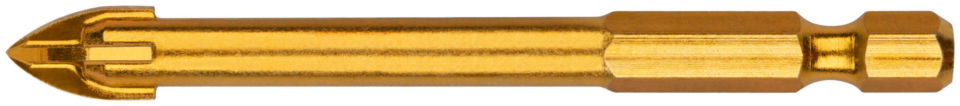 Сверло по кафелю, 4 режущие кромки, титановое покрытие, U-хвостовик под биту 8х76 мм (35477)