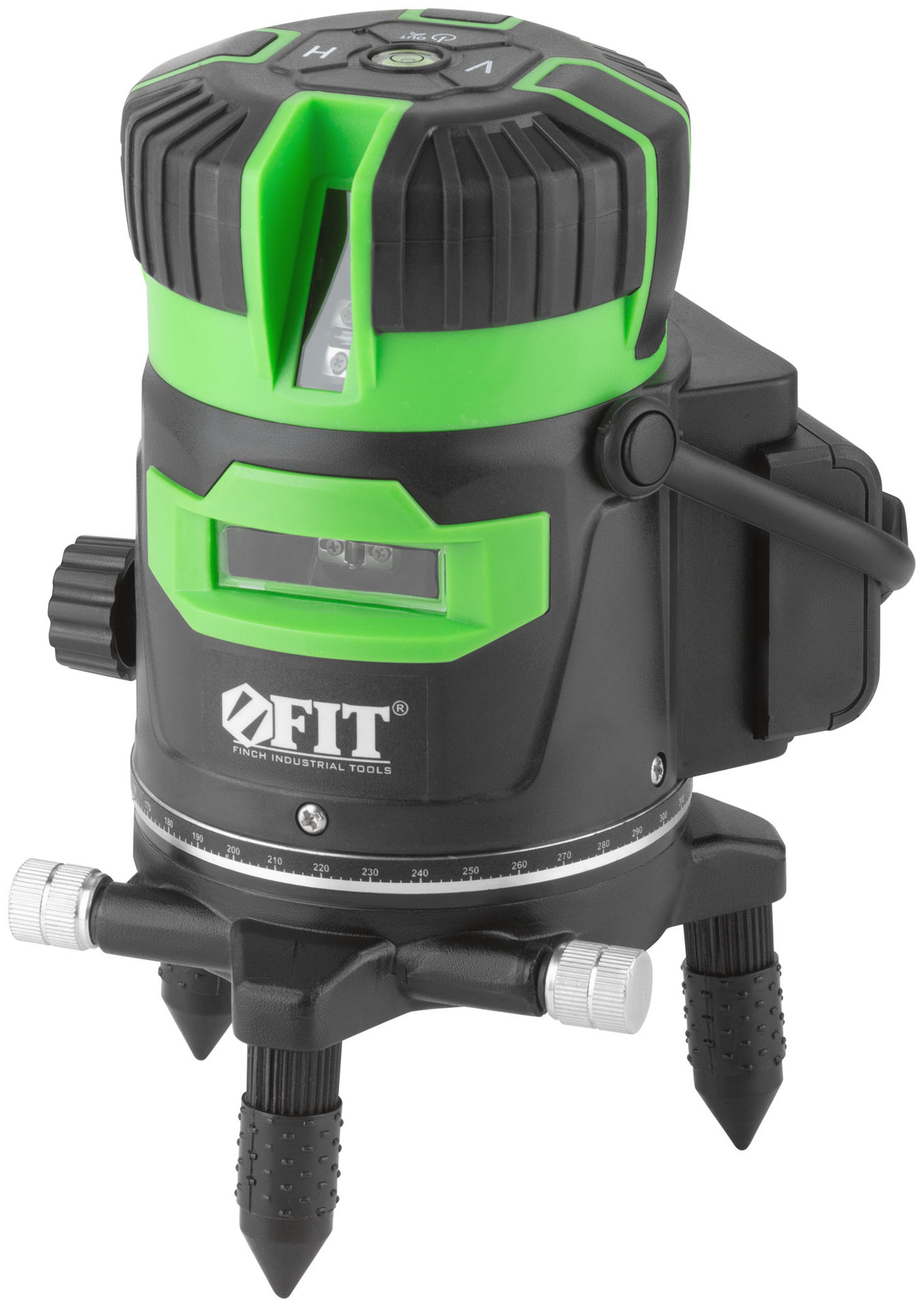 Уровень лазерный самоуспокаивающийся, зеленые лучи, крест, диапазон 10 м, Li-Ion аккум., 2 уровня яркости, без треноги, коробка (18633)