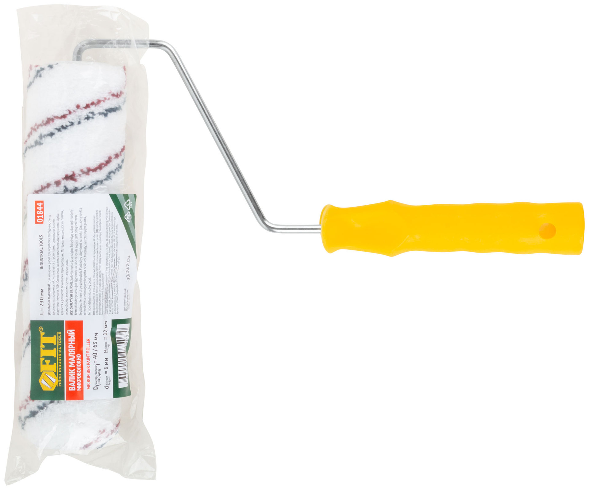 Валик микроволокно, белый с красной и синей полосками, диам. 40/63 мм; ворс 12 мм, 230 мм (01844)