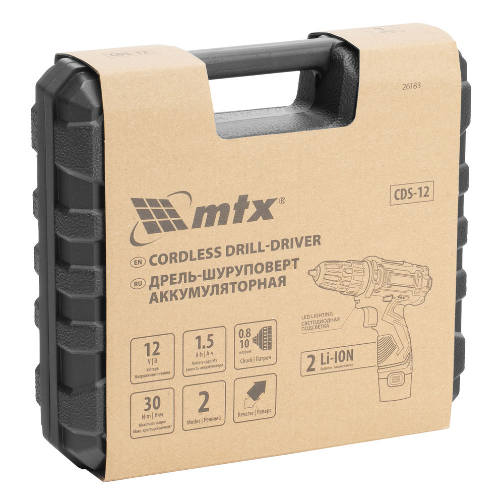 Дрель-шуруповерт аккумуляторная CDS-12, Li-Ion, 12 В// MTX (26183)