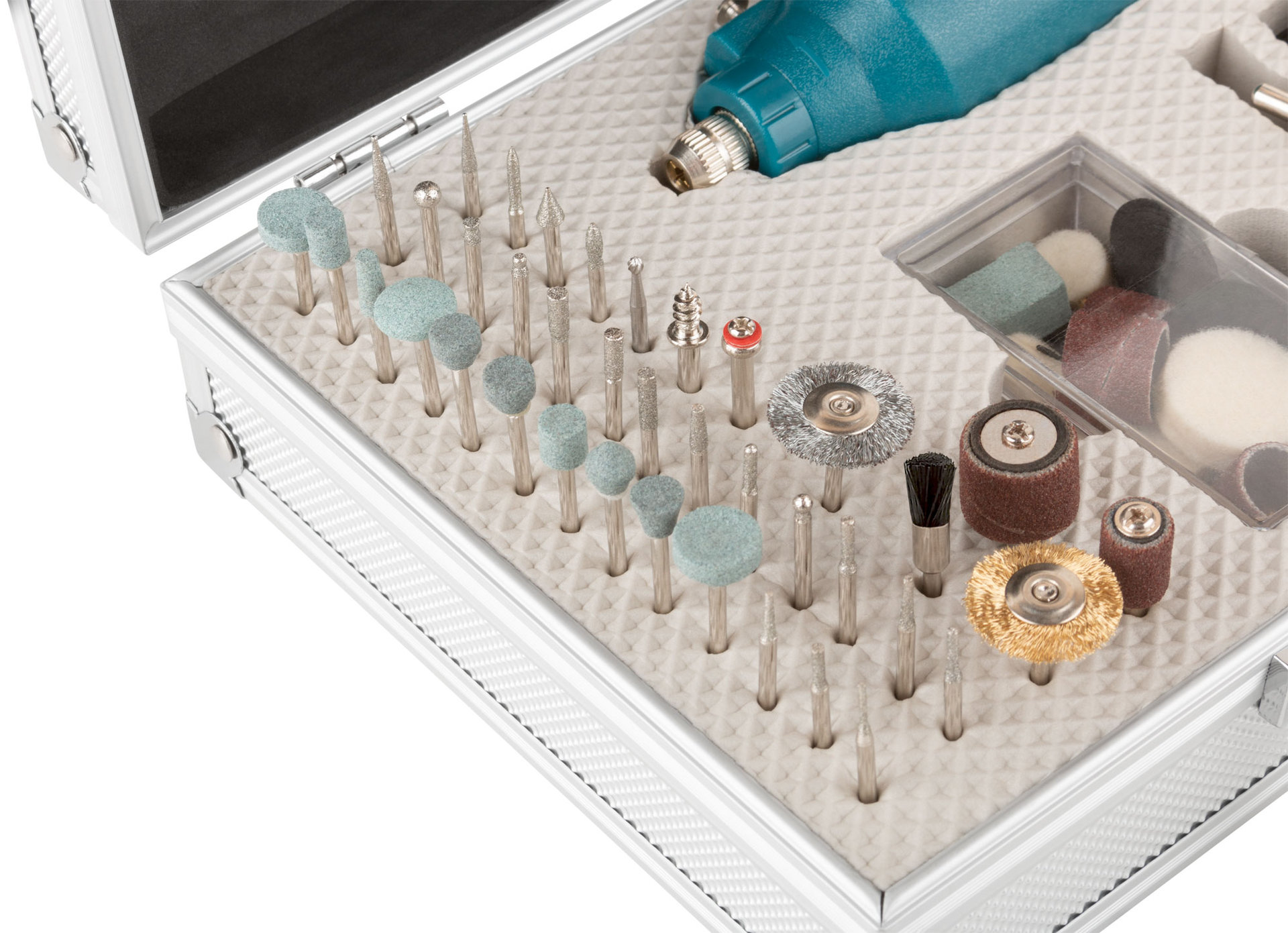 Гравировальная машина мини 12 В; 12000 об/мин; 3,2 мм; адаптер; набор насадок; алюмин. кейс (80531)