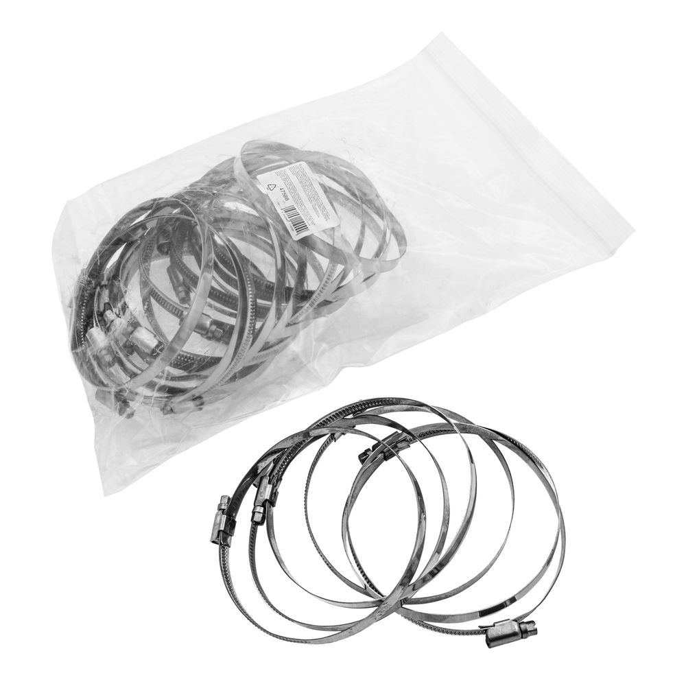 Хомуты нержавеющая сталь, Стандартное болтовое крепление 90-110 мм, 25 штук в упаковке, ширина 9 мм Сибртех (47588)